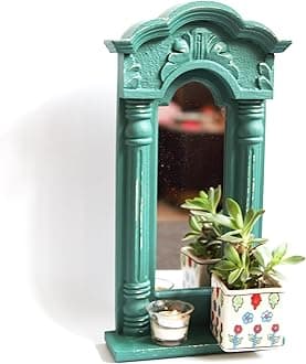 Greenrey Wooden Rectangular Wall Hanging Jharokha Wall Mount Framed Mirror for Living Room, Bedroom, Home Decor (44x24x8.5 cms)