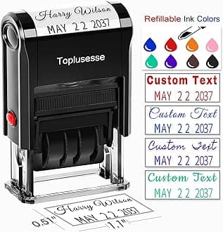 Custom Date Stamp Personalized Signature Stamp with Date Self Inking Signature Date Stamper for Business 1 Line Custom Text with Date Choose from Many Fonts and Colors