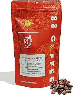 88Coffee - Whole Bean Coffee - 100% Vietnamese Robusta, Medium-Dark Roast, Strong, Smooth and Authentic Taste (1.1 LBS)