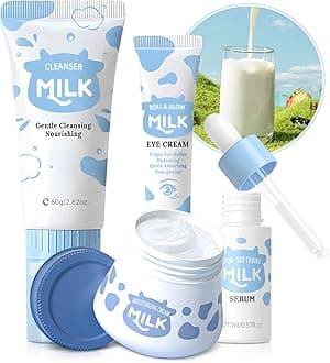 Milk Skin Care Routine Set For Girls, Teen Skin Care Gift Set With Cleanser, Serum, Cream, Eye Cream, Face Skincare Travel Kit For Kids Ages 8-12, Shrink Pores, Hydrating