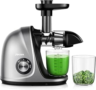 Jocuu Slow Masticating Juicer with Soft/Hard Modes Easy to Clean Quiet Motor & Reverse Function, Cold Press Juicer for Fruit & Vegetable, 90% Juice Yield, with Brush & Recipes (Green)