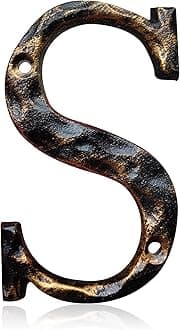 5.5 Inch House Numbers & Letters, Highly Visible Cast Iron Metal Home Address Number for Street Office Mailbox, Antique Brass (Letter S)