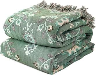 Boho Throw Blanket for Bed 100% Cotton Ultra Soft Rustic Quilt Fall Blanket Floral Printed Farmhouse Decor Bed Blankets,80"×90" All Season Rustic Throw for Sofa Couch Chair