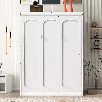 Merax Full Size Murphy Bed, Wood Cabinet Bed With Shelves, Wall For Home Office Or Small Room, White