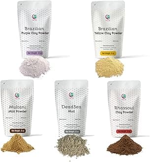 Pack of 5 Cosmetic Clay Powders | Clays for Soap Making and Mask Making | Multani Mitti, Rhassoul, Dead Sea Mud, Yellow & Purple Clay Powders | 8oz Each | Best Colorful Clays for DIY | Yogi’s Gift®