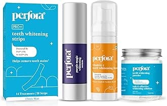 Perfora Teeth Whitening Combo | Teeth Whitening Powder 50gm,Teeth Whitening Foam 50gm ,Purple Magic Whitening Serum 30ml & Strips - 14 Treatment | Enamel-Safe & Sensitivity-Free Oral Care Formula For Tooth Stain Removal | Pack Of 4