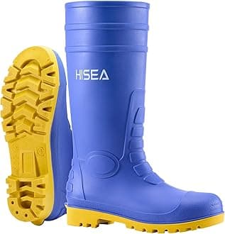 HISEA Men's Steel Toe Rain Boots PVC Rubber Boots, Waterproof Garden Fishing Outdoor Work Boots, Durable Slip Resistant Knee Boots for Agriculture and Industrial Working