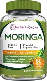 Doctor's Recipes Moringa, Complete Green Superfood, Natural Antioxidant Support, Non-GMO, 60 Vegan Caps, No Caffeine Soy Gluten