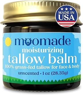 Organic Beef Tallow Balm with Rosehip Oil | Unscented 1 oz – Hand Made in USA 100% Grass-Fed Beef Tallow Moisturizer for Face & Body, Baby, Eczema, Acne-Prone & Sensitive Skin
