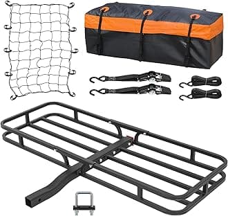 WEIZE 53" x 19" Hitch Mount Cargo Carrier Basket 500LB Capacity with Hitch Stabilizer, Waterproof Bag, Net & Straps, Fits 2" Receiver for Car SUV, Steel Construction