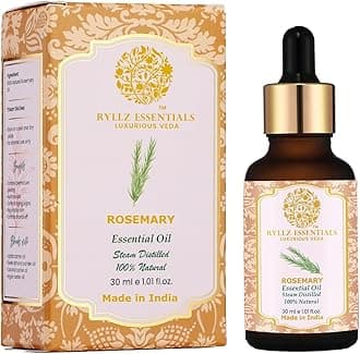- RYLLZ ESSENTIALS Rosemary Essential Oil 30ml | For Quick Hair Growth, Hair Fall Control, Dandruff, Shiny Soft, Nourishment & Skin Care | Salvia Rosmarinus | 100% Pure & Natural | Undiluted & Steam Distilled | 30ml
