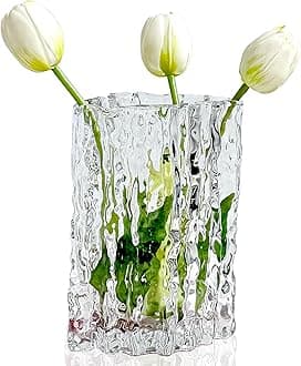Aoderun Glass Vase Crystal Vase Heavy Duty Large Flower Vase for Dining Table Kitchen Office Home Shelf Wedding Living Room Centerpieces(Clear)