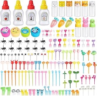 150 Pcs Condiment Squeeze Bottles Bento Lunch Box Accessories and Animal Fruit Food Toothpicks Mini Ketchup Bottles Soy Sauce Container Reusable Condiments Containers