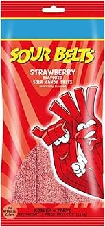 Red Strawberry Sour Belts - Vibrant & Tangy Strawberry Sour Strips - Non GMO, Vegan & Kosher Strawberry Belts Candy - 4 Ounce Pack