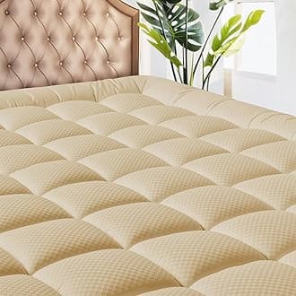 MATBEBY Full Size Mattress Pad - Cooling Breathable Mattress Topper, Quilted Fitted Mattress Protector, Pillow Top Mattress Cover with 8-21" Deep Pocket, Soft, Machine Washable, Beige, 54x75 Inches