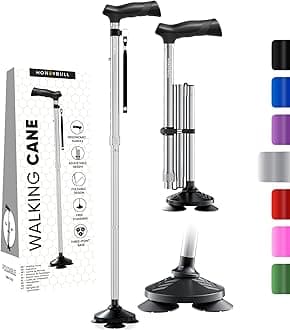 HONEYBULL Walking Cane for Men & Women Foldable, Adjustable, Heavy Duty, Free Standing, All Terrain, Collapsible Walking Sticks for Seniors & Adults