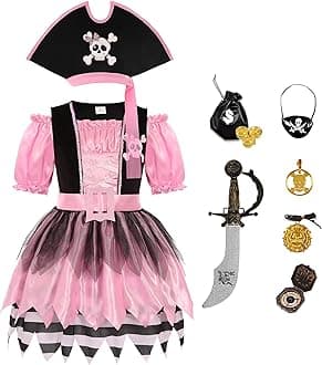 Girls Pirate Costumes for Kids Sea Buccaneer Costume Pink Pirate Dress Halloween Cosplay Party