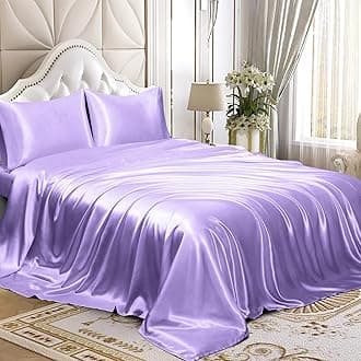 Homiest4pcs Satin Sheets Set Luxury Silky Satin Bedding Set with Deep Pocket, 1 Fitted Sheet + 1 Flat Sheet + 2 Pillowcases (Queen Size, Lavender)