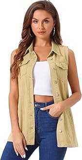 Allegra K Women's Denim Vest Sleeveless Button Down Waistcoat Casual Long Jean Vests