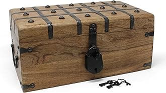 Nautical Cove Treasure Chest Wooden Box with Antique Iron Lock and Skeleton Key - Storage and Decor (Large 14 x 7.75 x 6")