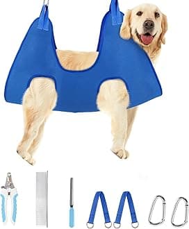 Supet Dog Grooming Hammock Harness for Dogs Cats, Relaxation Pet Nail Clipper Hammock, Restraint Dog & Large Animal Leashes Sling for Groomingk for Nail Trimming (Blue, L)
