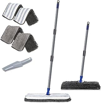 Two Sided Dust Mop Floor Cleaning System, MASTERTOP 360 Microfiber Mop with Stainless Steel Handle,Wet Dry Mop,Flat Flip Mops for Hardwood, Laminate, Vinyl, Tiles,4 Washable Mops Pads
