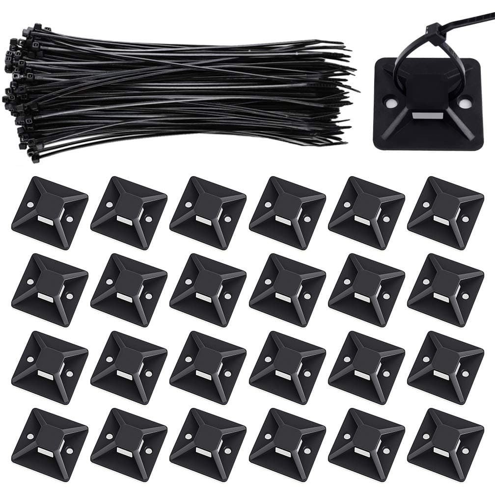 240pcs Cable Zip Tie and Mounts Square Self Adhesive 7.87" Cord Fastener Organizer Adjustable Straps for Organizing Home, Office and Car(1.1" x 1.1")