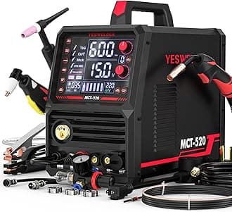 YESWELDER MCT-520 Welders Combo and Plasma Cutter, 6-in-1 MIG/Flux Core/Cut/TIG/Stick/Aluminum MIG, 200A MIG TIG Stick & 50A Cut, 110/220V Dual Voltage Multifunctional Welding Machine