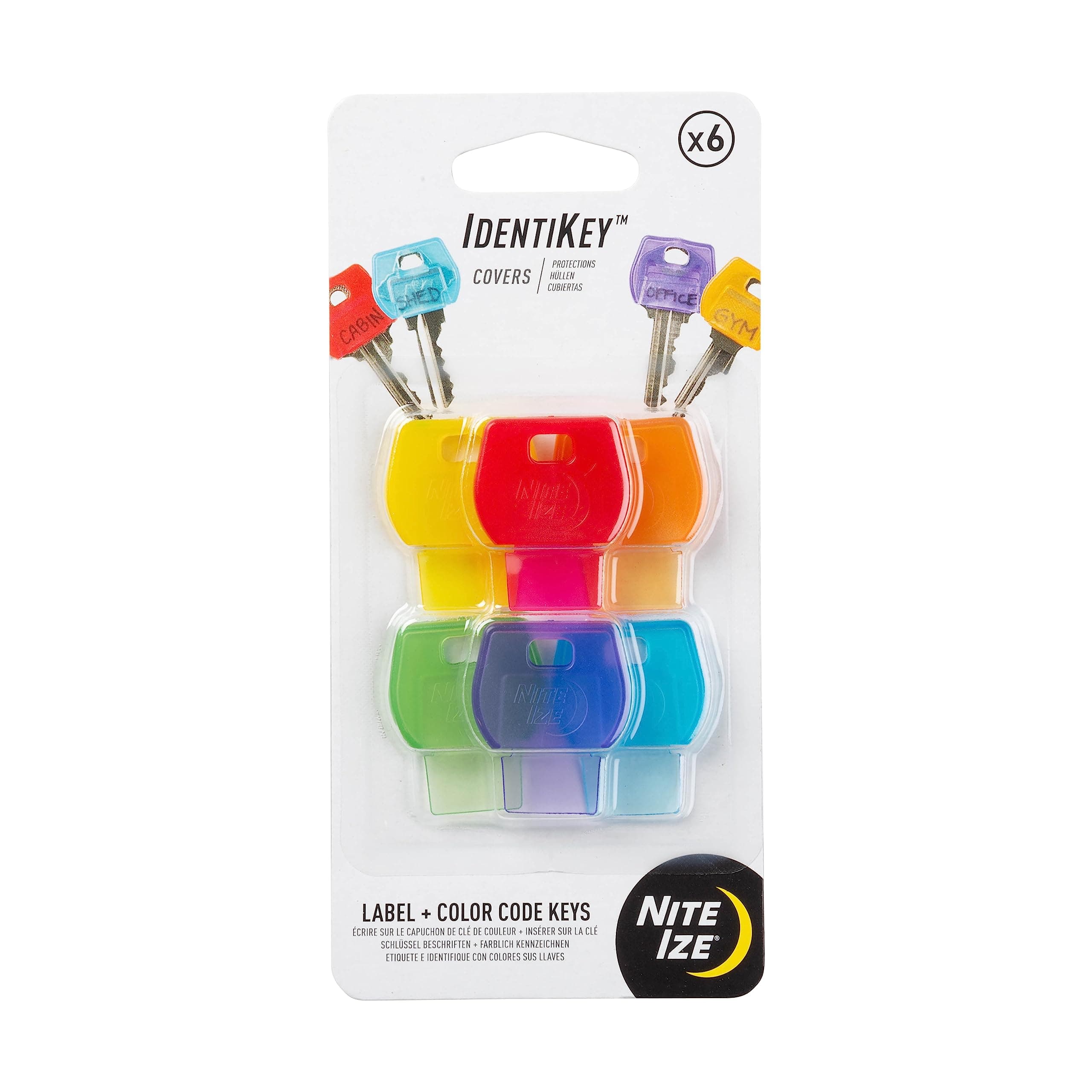 Nite Ize IdentiKey Covers, Color Coded ID Key Labels, Key Identifier Caps, Assorted 6 Pack