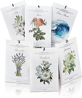 MYARO 12 Pack Assorted Floral Scented Sachets - Lavender, Rose, Jasmine, Ocean, Gardenia & Lily | Drawer, Closet & Car Air Freshener Bags | Multi-Scent Home Fragrance Gift Set