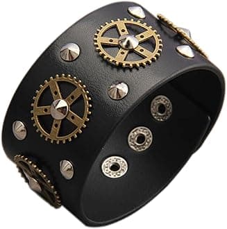 GelConnieGelConnie Leather Cuff Bracelet Punk Braided Bracelets Rock Leather Wristbands Faux Mens Leather Bracelet Gothic Viking Bangle Adjustable Wrap Bracelet for Women,Men