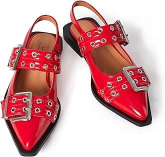 Slingback Flats for Women, Buckle Ballet Flats with Close Toe Pointed Toe Block Heel Dress Flat Shoes