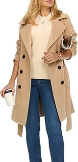 Trench Coat for Women – Double-Breasted Long Winter Faux Wool Coat