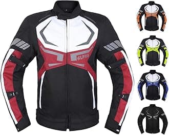 MOTORCYCLE JACKET MENS CE ARMORED BIKERS RIDING RACING WATERPROOF ALL SEASON JACKET (RED, MEDIUM)