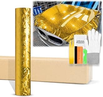 60"x60" (5FTx5FT) Gloss Gold 24K Chopped Forged Carbon Fiber Textured Vinyl Wrap Auto Car Sticker Decal Sticker Film Sheet Bubble Free Air Release Technology with Tool Kit