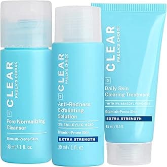 CLEAR Extra Strength Acne Travel Kit, 2% Salicylic Acid & 5% Benzoyl Peroxide for Severe Acne, Redness Relief Travel Size
