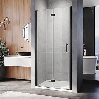 860mmx1850mm Black Bifold Shower Enclosure Frameless Bathroom Shower Doors in 6mm Safety Bi-Fold Glass, Wetroom Shower Cubicles Reversible Folding Shower Door