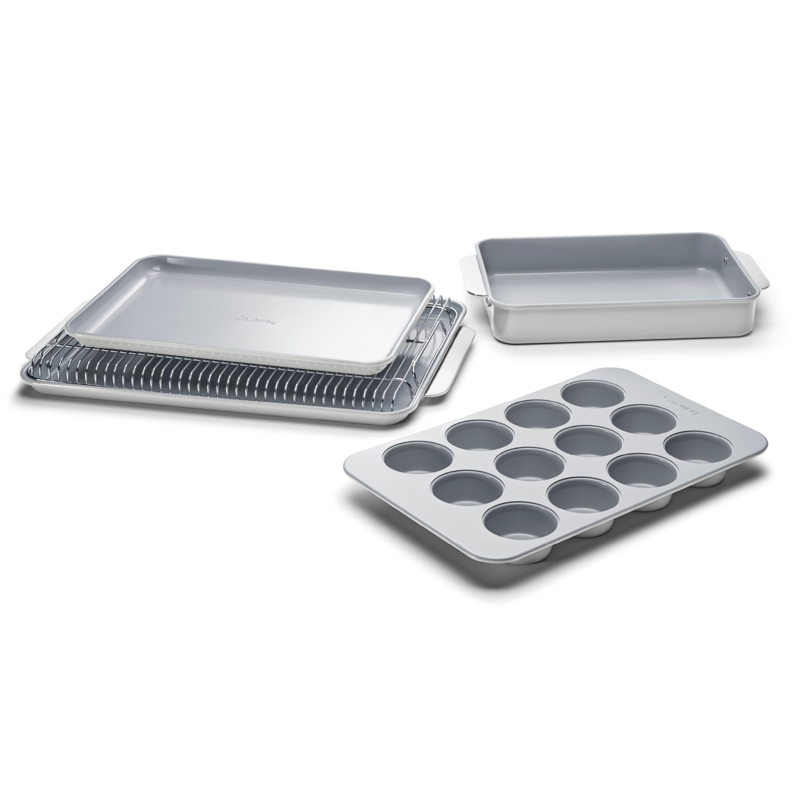Caraway Nonstick Ceramic Bakeware Set (5 Pieces) - Baking Sheets, Assorted Baking Pans & Storage - Aluminized Steel Body - Non Toxic, PTFE & PFOA Free - Gray