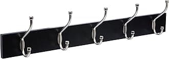 Amazon Basics Wall Mounted Coat Rack - 5 Hook Standard, Black, Lot of 1