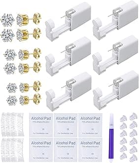 VitaCool Ear Piercing Kit Disposable Ear Cartilage Piercing Gun Kit with Gold Crown CZ Studs Easy and Safe Earring Self for Yourself Use at Home (Gold Crown Pattern 345mm)