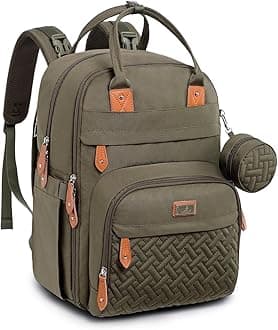 Diaper Bag Backpack - Baby Essentials Travel Tote - Multi Function Water Resistant Diaper Bag, Travel Essentials Baby Bag with Changing Pad, Stroller Straps & Pacifier Case - Army Green