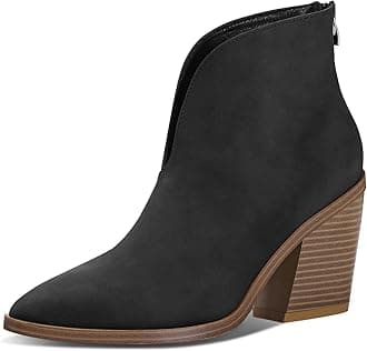 mysoftWomen's V Cut Out Ankle Boots Slip On Pointed Toe Chunky Stacked Heel Booties