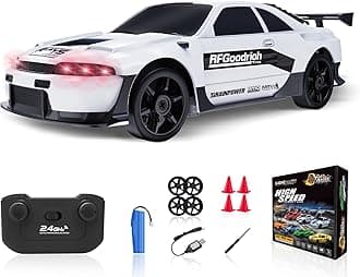 RC Drift Car 2.4GHz 1/24 Remote Control Car 4WD High Speed Drifting Cars with Light Rechargeable Battery and Drift Tires RC Cars Toys for Kids Adults Girl Boys, White