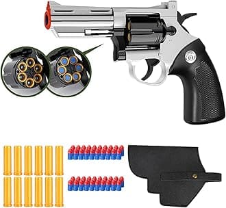 - Toy Gun，Soft Bullet Revolver, Game Slingshot Toy Gun, Foam Blaster with Sponge Bullets, for Children Ages 8 and up (Silver)