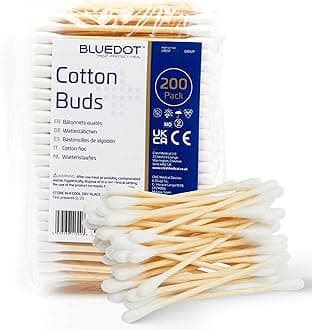 Blue Dot Cotton Wool Buds (Pack of 200) – Double-Ended Soft & Gentle Cotton Buds for Delicate Skin, Made from 100% Pure Cotton Plastic-Free, Ideal for First Aid, Baby Care, and Beauty Use
