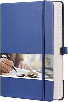 Lined Journal - 120gsm Thick Paper College Ruled Notebook with Sticky Notes, 256 Numbered Pages, A5 Hardcover Leather for Women & Men Work, School, Writing - (5.75”x8.38”) Blue