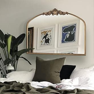 Arched Mirror,Gold Traditional Vintage Ornate Baroque Mirror,Antique Brass Mirror for Entryway/Fireplace/Living Room/Hallway/Bathroom.36“X30“ Gold