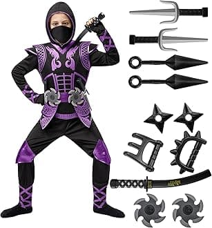 Spooktacular Creations Purple Ninja Costume Set, Ninja Jumpsuit with Foam Accessories for Kids, Toddler Halloween Outfit for Ideas Cosplay Party (Medium, 8-10 yrs)