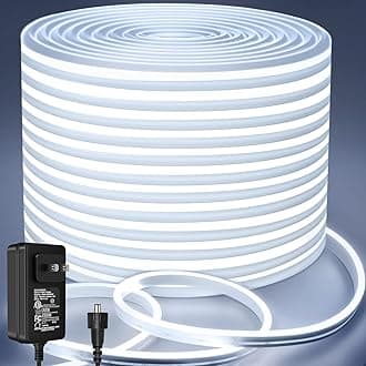 Lamomo Neon LED Rope Light 32.8ft, White LED Strip Lights 1.96in/Cut, 6000K Waterproof Flexible Silicone 24V Led Strip for DIY Neon Sign Bedroom Indoor Outdoor Decor（Power Adapter Included）