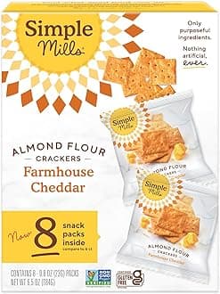 Almond Flour Crackers Snack Packs, Farmhouse Cheddar, Gluten Free, Flax Seed, Sunflower Seeds, Corn Free, Good for Snacks, 6.5 oz, Pack of 1 (8 Bags per Box)